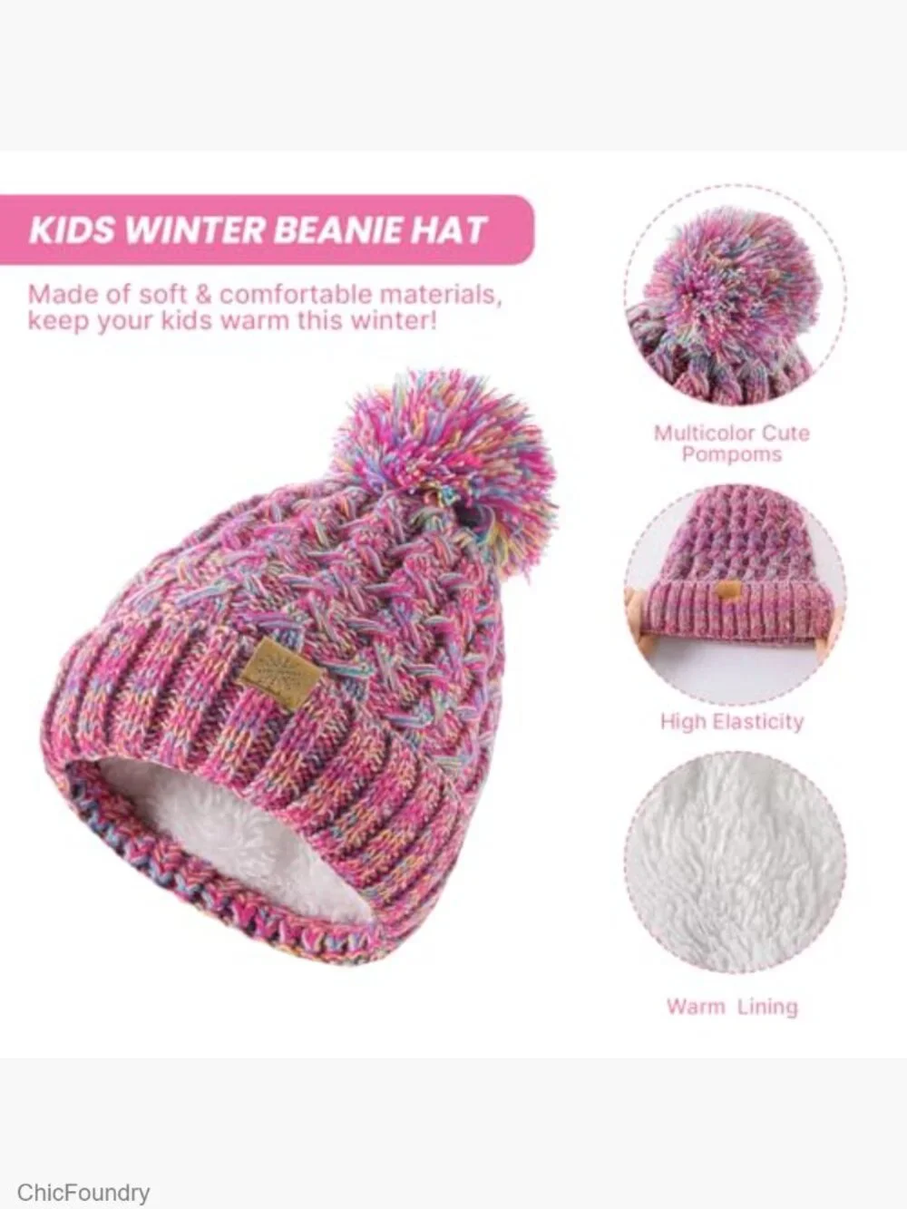 Kids Winter Hat Scarf Gloves Set Fleece Lined Pom Beanie